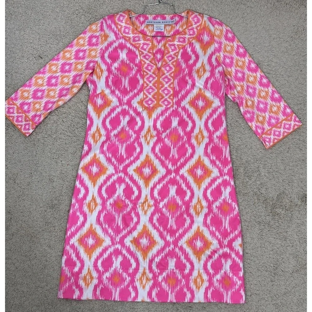 Gretchen Scott Jersey Split Neck 3/4 Sleeve Resort Dress Women's M Cruise Beach - Picture 6 of 9